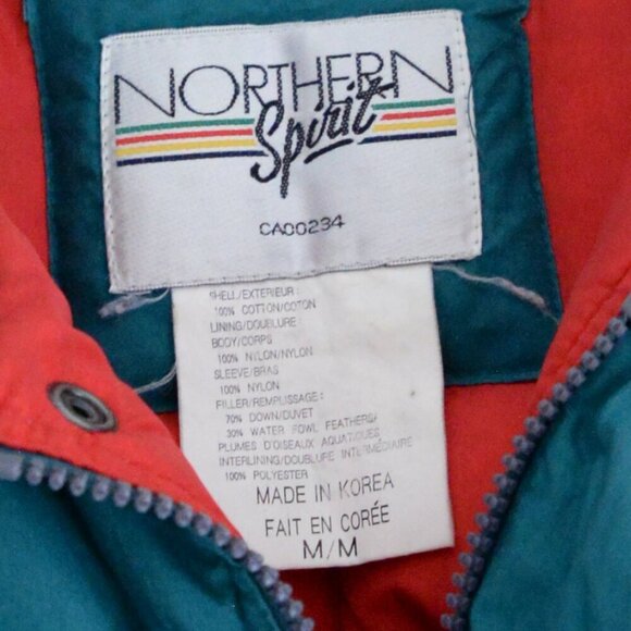 VTG Northern Spirit Green Red 70% Down 30% Feathers Puffer Zip Up Winter Jacket - Picture 5 of 12